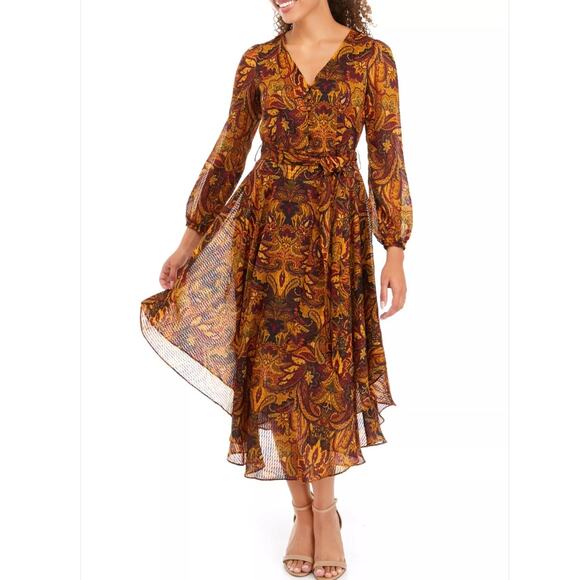 NWT Vince Camuto Paisley Print Asymmetric Hem Midi Dress PS Boho Fall Holiday - Picture 14 of 15